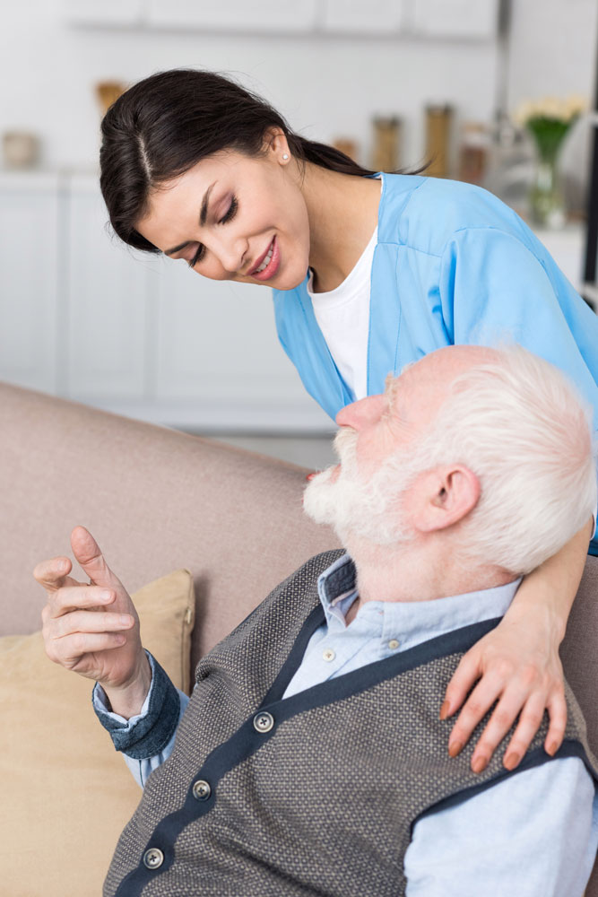 Nurse taking care of neurological diseases patient in a nursing home