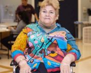 Geraldine Saver, Fairview Patient sitting on wheel chair.