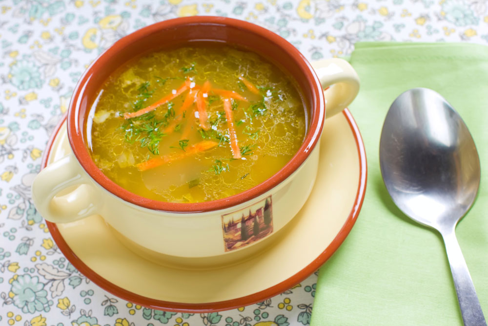 Vegetable soup in a bowl. Best diet after heart attack and stents.